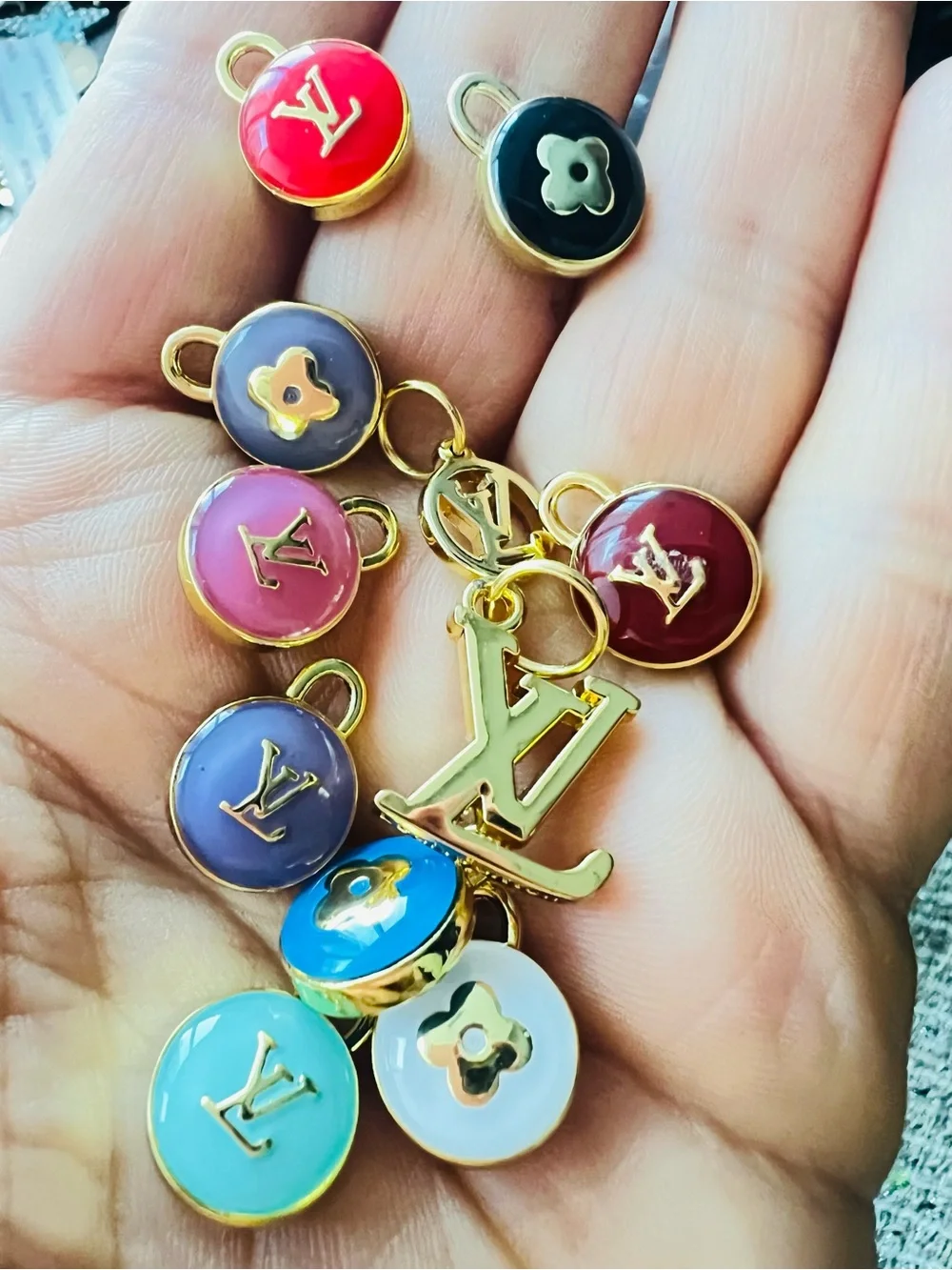 Set of 11 mix Unbranded gold -Tone Enamel Charm Set in Red, Blue, Pink ,Pastels